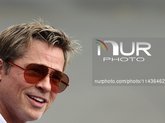 Brad Pitt during second practice ahead of the Formula 1 Belgian Grand Prix at Spa-Francorchamps in Spa, Belgium on July 26, 2024. (