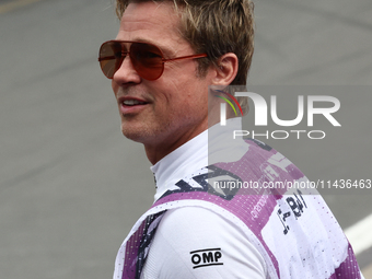 Brad Pitt during second practice ahead of the Formula 1 Belgian Grand Prix at Spa-Francorchamps in Spa, Belgium on July 26, 2024. (