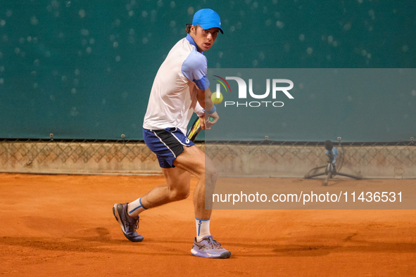 Vilius Gaubas from Lithuania is in action during the Internazionali di Verona - ATP Challenger 100 tennis tournament at Sports Club Verona i...