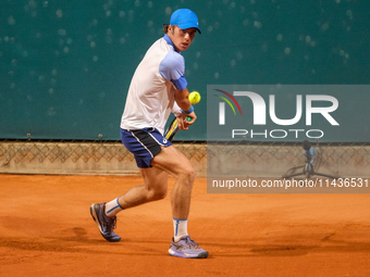 Vilius Gaubas from Lithuania is in action during the Internazionali di Verona - ATP Challenger 100 tennis tournament at Sports Club Verona i...