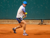 Vilius Gaubas from Lithuania is in action during the Internazionali di Verona - ATP Challenger 100 tennis tournament at Sports Club Verona i...