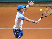 Vilius Gaubas from Lithuania is in action during the Internazionali di Verona - ATP Challenger 100 tennis tournament at Sports Club Verona i...