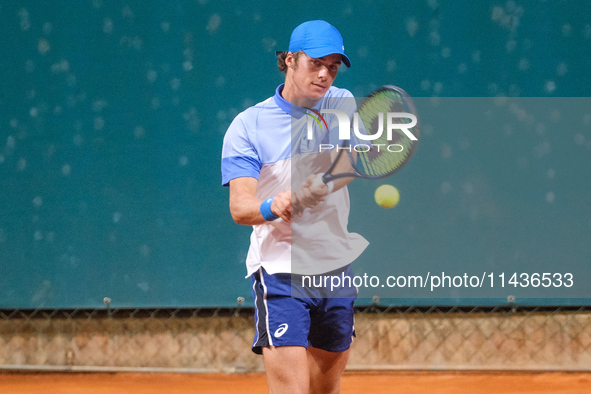 Vilius Gaubas from Lithuania is in action during the Internazionali di Verona - ATP Challenger 100 tennis tournament at Sports Club Verona i...