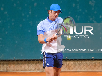 Vilius Gaubas from Lithuania is in action during the Internazionali di Verona - ATP Challenger 100 tennis tournament at Sports Club Verona i...