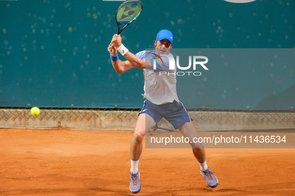 Vilius Gaubas from Lithuania is in action during the Internazionali di Verona - ATP Challenger 100 tennis tournament at Sports Club Verona i...