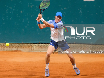 Vilius Gaubas from Lithuania is in action during the Internazionali di Verona - ATP Challenger 100 tennis tournament at Sports Club Verona i...