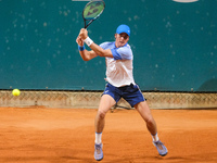 Vilius Gaubas from Lithuania is in action during the Internazionali di Verona - ATP Challenger 100 tennis tournament at Sports Club Verona i...