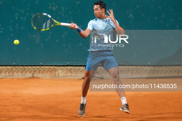 Hugo Dellien from Bolivia is in action during the Internazionali di Verona - ATP Challenger 100 tennis tournament at Sports Club Verona in V...