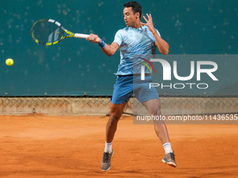 Hugo Dellien from Bolivia is in action during the Internazionali di Verona - ATP Challenger 100 tennis tournament at Sports Club Verona in V...