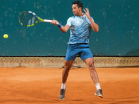 Hugo Dellien from Bolivia is in action during the Internazionali di Verona - ATP Challenger 100 tennis tournament at Sports Club Verona in V...