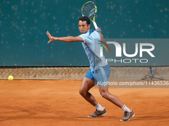 Hugo Dellien from Bolivia is in action during the Internazionali di Verona - ATP Challenger 100 tennis tournament at Sports Club Verona in V...