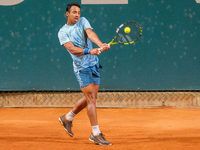 Hugo Dellien from Bolivia is in action during the Internazionali di Verona - ATP Challenger 100 tennis tournament at Sports Club Verona in V...