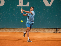 Hugo Dellien from Bolivia is in action during the Internazionali di Verona - ATP Challenger 100 tennis tournament at Sports Club Verona in V...