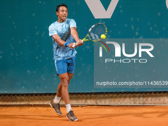 Hugo Dellien from Bolivia is in action during the Internazionali di Verona - ATP Challenger 100 tennis tournament at Sports Club Verona in V...