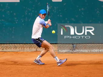 Vilius Gaubas from Lithuania is in action during the Internazionali di Verona - ATP Challenger 100 tennis tournament at Sports Club Verona i...