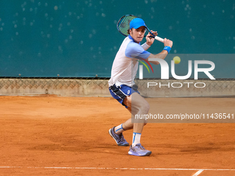 Vilius Gaubas from Lithuania is in action during the Internazionali di Verona - ATP Challenger 100 tennis tournament at Sports Club Verona i...