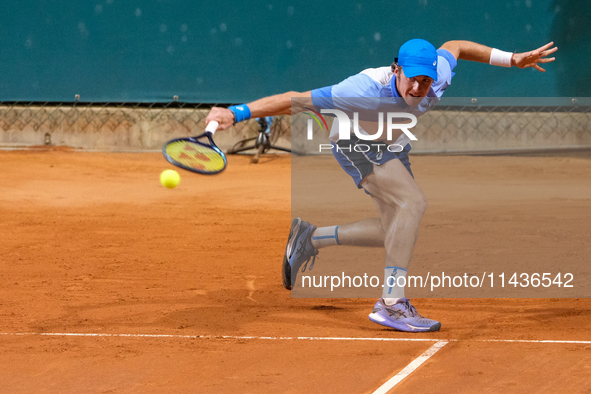 Vilius Gaubas from Lithuania is in action during the Internazionali di Verona - ATP Challenger 100 tennis tournament at Sports Club Verona i...