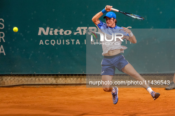 Vilius Gaubas from Lithuania is in action during the Internazionali di Verona - ATP Challenger 100 tennis tournament at Sports Club Verona i...