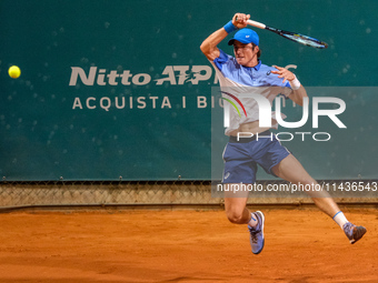 Vilius Gaubas from Lithuania is in action during the Internazionali di Verona - ATP Challenger 100 tennis tournament at Sports Club Verona i...