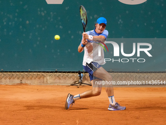 Vilius Gaubas from Lithuania is in action during the Internazionali di Verona - ATP Challenger 100 tennis tournament at Sports Club Verona i...