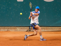 Vilius Gaubas from Lithuania is in action during the Internazionali di Verona - ATP Challenger 100 tennis tournament at Sports Club Verona i...