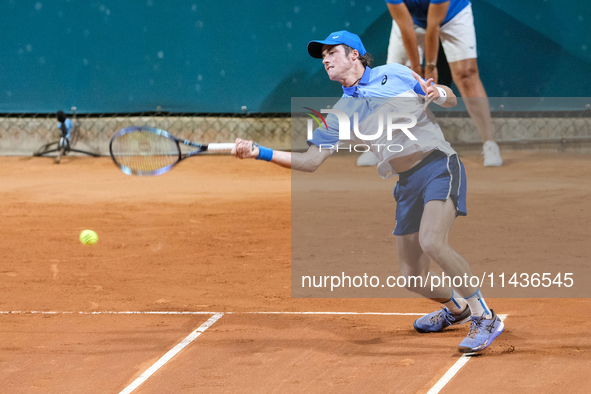 Vilius Gaubas from Lithuania is in action during the Internazionali di Verona - ATP Challenger 100 tennis tournament at Sports Club Verona i...