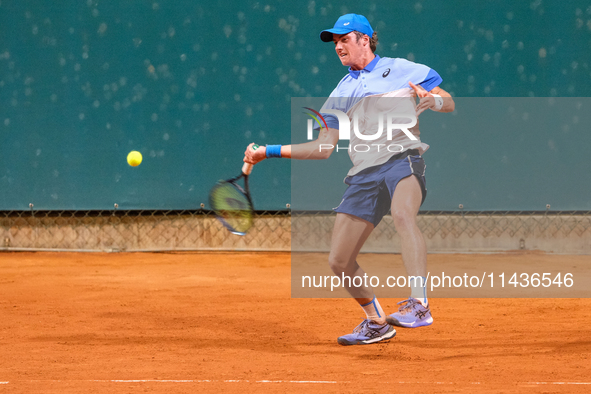 Vilius Gaubas from Lithuania is in action during the Internazionali di Verona - ATP Challenger 100 tennis tournament at Sports Club Verona i...