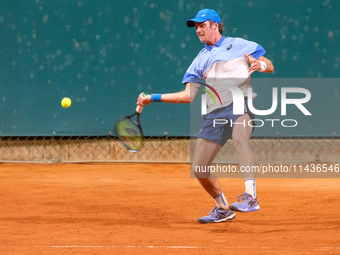 Vilius Gaubas from Lithuania is in action during the Internazionali di Verona - ATP Challenger 100 tennis tournament at Sports Club Verona i...