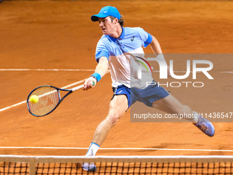 Vilius Gaubas from Lithuania is in action during the Internazionali di Verona - ATP Challenger 100 tennis tournament at Sports Club Verona i...