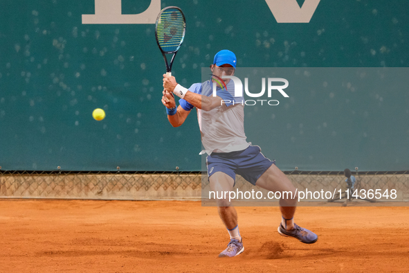 Vilius Gaubas from Lithuania is in action during the Internazionali di Verona - ATP Challenger 100 tennis tournament at Sports Club Verona i...