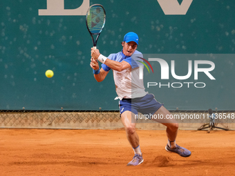 Vilius Gaubas from Lithuania is in action during the Internazionali di Verona - ATP Challenger 100 tennis tournament at Sports Club Verona i...