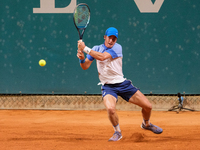 Vilius Gaubas from Lithuania is in action during the Internazionali di Verona - ATP Challenger 100 tennis tournament at Sports Club Verona i...