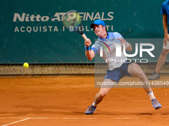 Vilius Gaubas from Lithuania is in action during the Internazionali di Verona - ATP Challenger 100 tennis tournament at Sports Club Verona i...