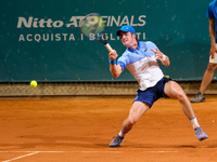 Vilius Gaubas from Lithuania is in action during the Internazionali di Verona - ATP Challenger 100 tennis tournament at Sports Club Verona i...