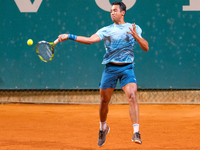 Hugo Dellien from Bolivia is in action during the Internazionali di Verona - ATP Challenger 100 tennis tournament at Sports Club Verona in V...