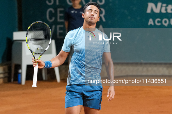 Hugo Dellien from Bolivia is feeling disappointed during the Internazionali di Verona - ATP Challenger 100 tennis tournament at Sports Club...