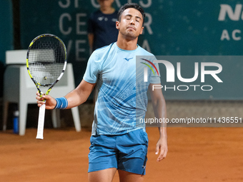 Hugo Dellien from Bolivia is feeling disappointed during the Internazionali di Verona - ATP Challenger 100 tennis tournament at Sports Club...