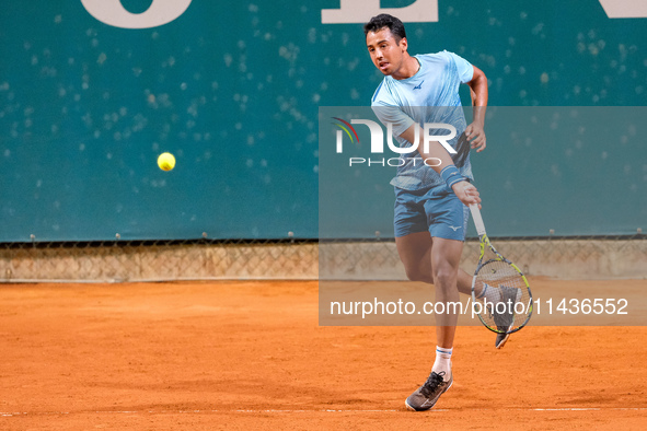 Hugo Dellien from Bolivia is in action during the Internazionali di Verona - ATP Challenger 100 tennis tournament at Sports Club Verona in V...