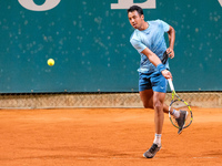 Hugo Dellien from Bolivia is in action during the Internazionali di Verona - ATP Challenger 100 tennis tournament at Sports Club Verona in V...