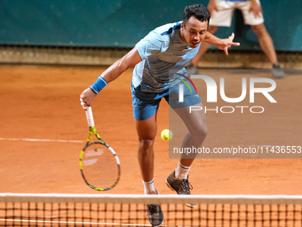 Hugo Dellien from Bolivia is in action during the Internazionali di Verona - ATP Challenger 100 tennis tournament at Sports Club Verona in V...