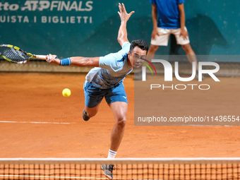 Hugo Dellien from Bolivia is in action during the Internazionali di Verona - ATP Challenger 100 tennis tournament at Sports Club Verona in V...