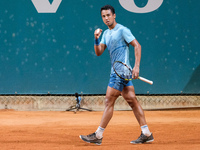 Hugo Dellien from Bolivia is celebrating after scoring a point during the Internazionali di Verona - ATP Challenger 100 tennis tournament at...