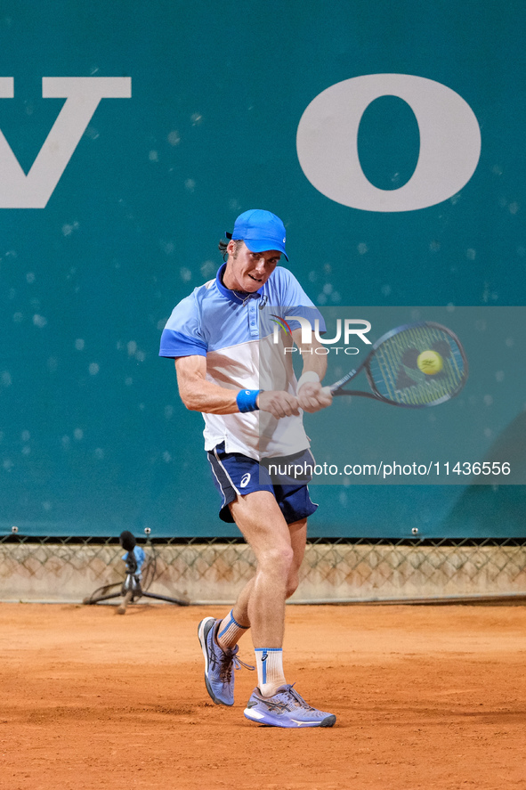 Vilius Gaubas from Lithuania is in action during the Internazionali di Verona - ATP Challenger 100 tennis tournament at Sports Club Verona i...