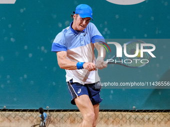 Vilius Gaubas from Lithuania is in action during the Internazionali di Verona - ATP Challenger 100 tennis tournament at Sports Club Verona i...