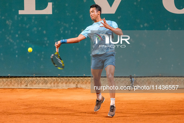 Hugo Dellien from Bolivia is in action during the Internazionali di Verona - ATP Challenger 100 tennis tournament at Sports Club Verona in V...