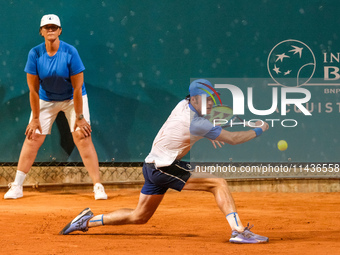 Vilius Gaubas from Lithuania is in action during the Internazionali di Verona - ATP Challenger 100 tennis tournament at Sports Club Verona i...