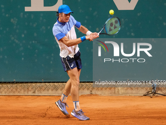 Vilius Gaubas from Lithuania is in action during the Internazionali di Verona - ATP Challenger 100 tennis tournament at Sports Club Verona i...