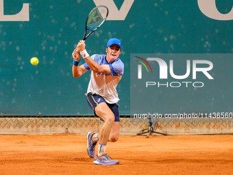 Vilius Gaubas from Lithuania is in action during the Internazionali di Verona - ATP Challenger 100 tennis tournament at Sports Club Verona i...