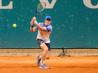 Vilius Gaubas from Lithuania is in action during the Internazionali di Verona - ATP Challenger 100 tennis tournament at Sports Club Verona i...