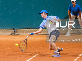 Vilius Gaubas from Lithuania is in action during the Internazionali di Verona - ATP Challenger 100 tennis tournament at Sports Club Verona i...